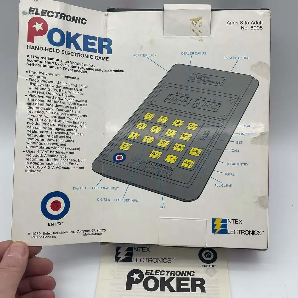 Vintage 1979 Entex Electronic Poker Handheld Game No. 6005 with Box and Instruct